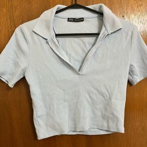 Zara blue collared crop shirt. Size M.